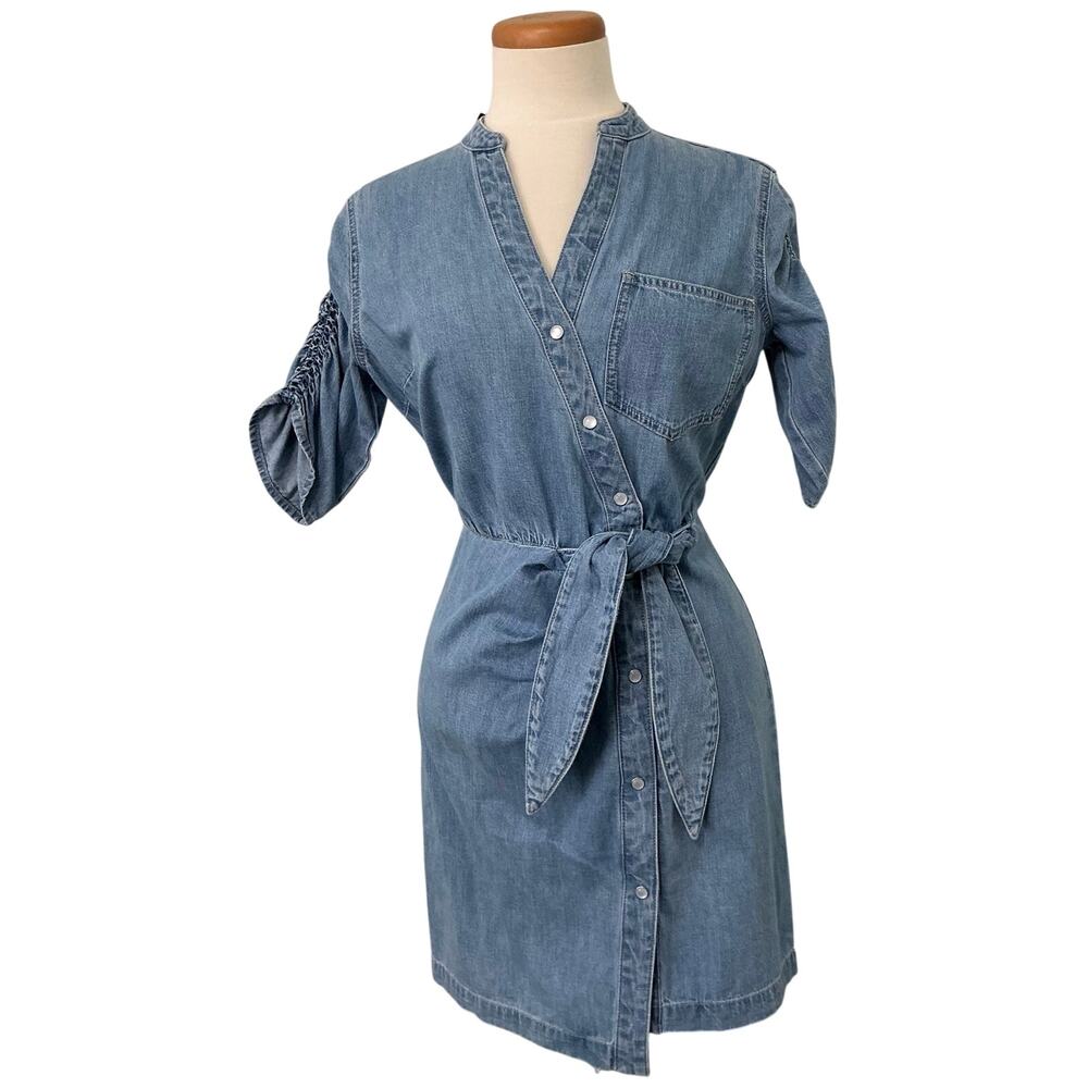 Veronica Beard Denim Snap Front Dunn Mini Wrap Dress Iceberg